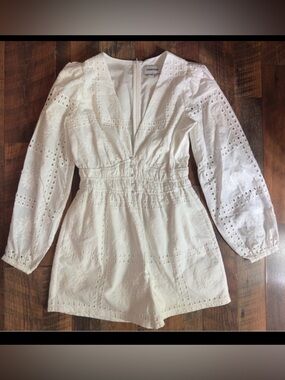 Yumi Kim Abigail Romper long sleeve white eyelet summer Bride size XS